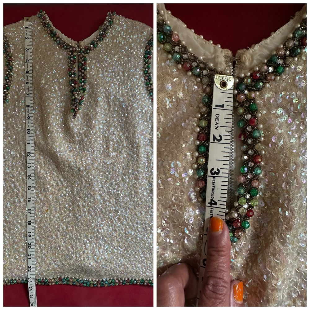 VINTAGE SEQUINED BEADED-TRIMMED SLEEVELESS TOP - Picture 7 of 8